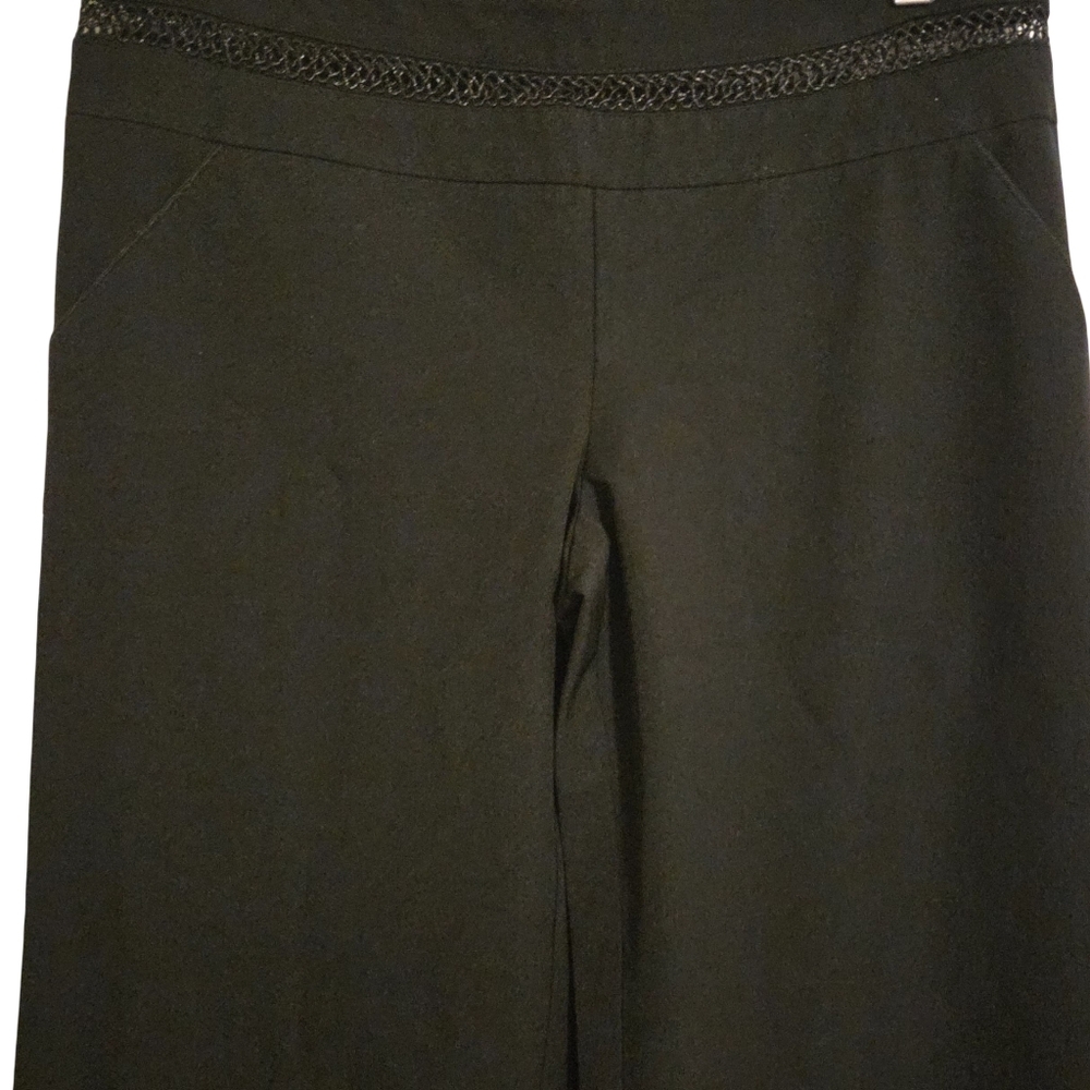 Bebe Black High Waist‎ Wide Leg Dressy Pants w/Crochet Detail On Waist Sz 10 USA